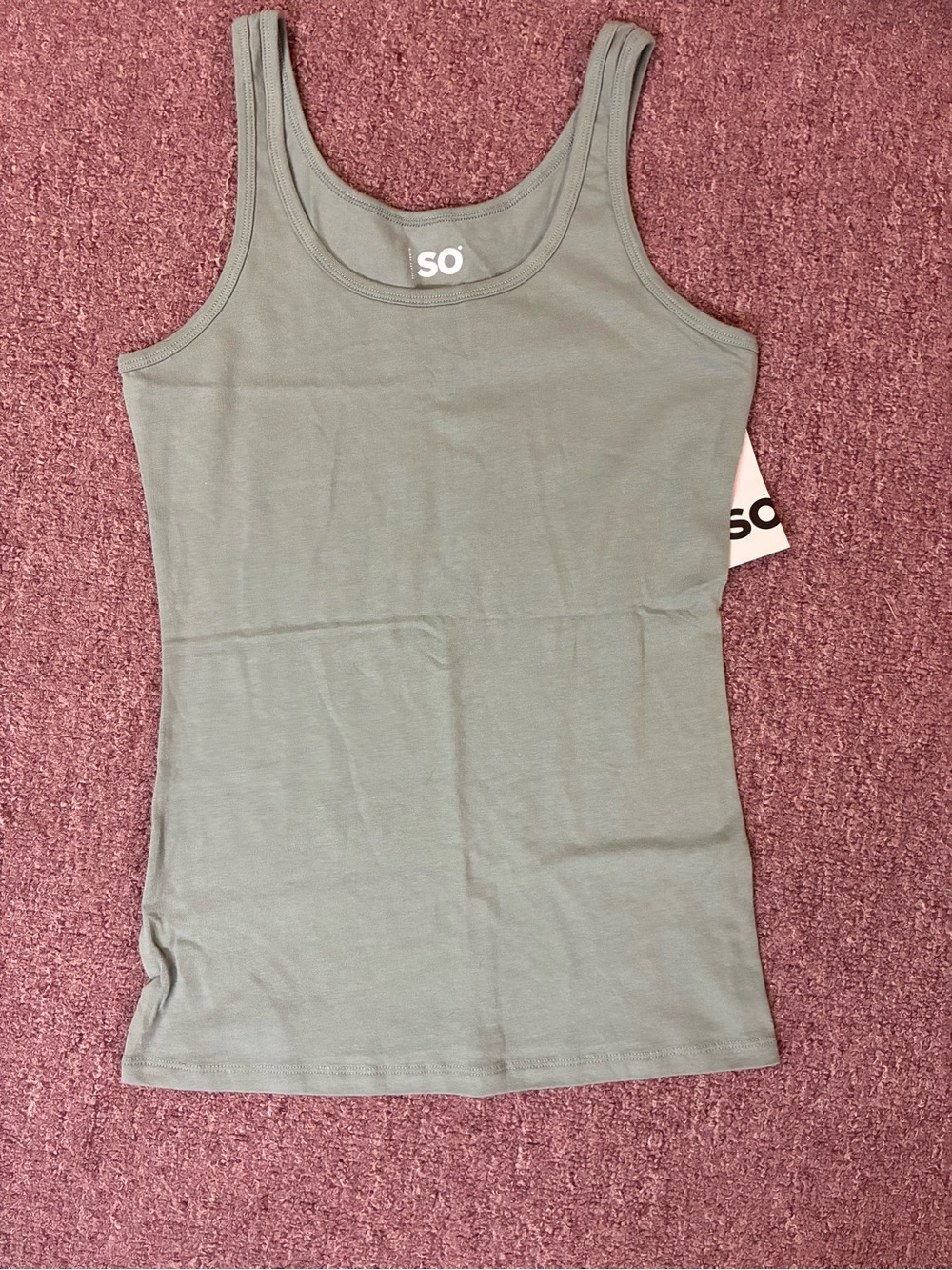 SO Ribbed Sage Tank Top — Scoop Neck Stretch Knit